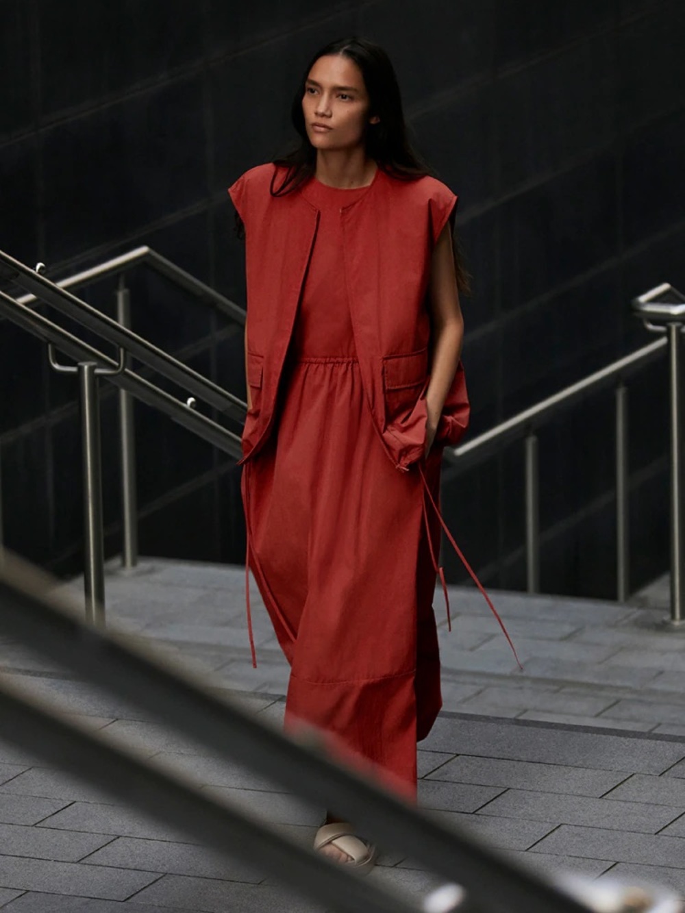 Uniqlo Orange Midi Dress with Matching Vest